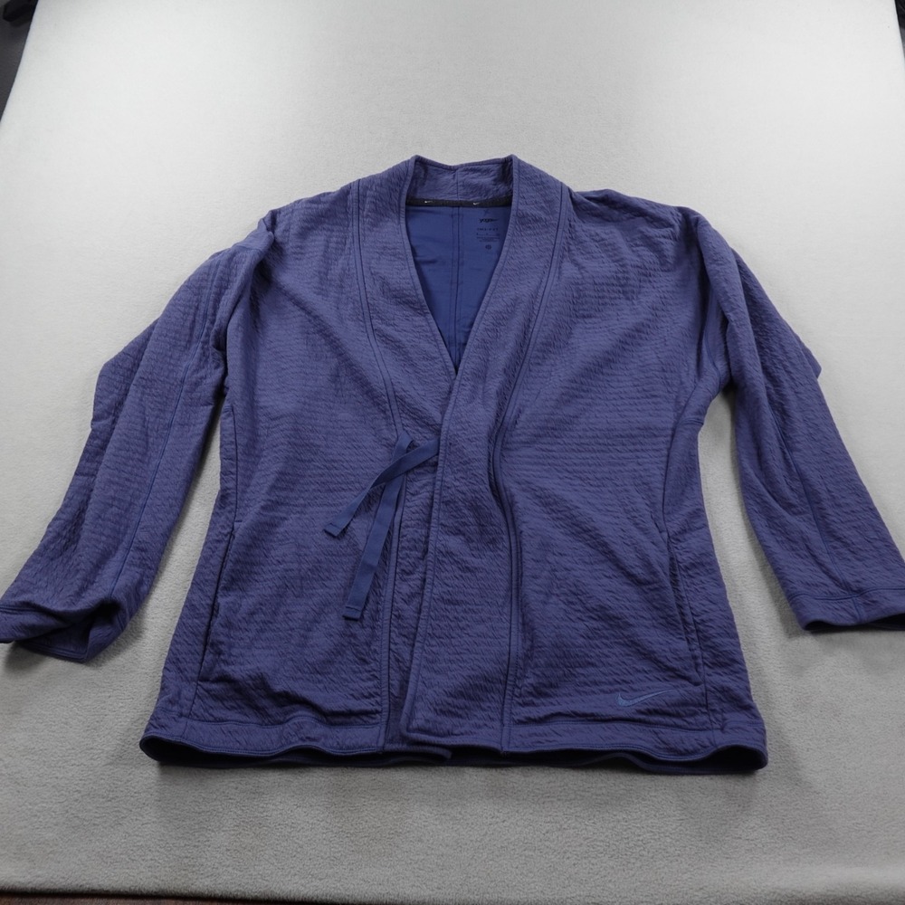 Nike Yoga Dri Fit Textured Knit Top Mens Small Blue Cardigan Training DX0918